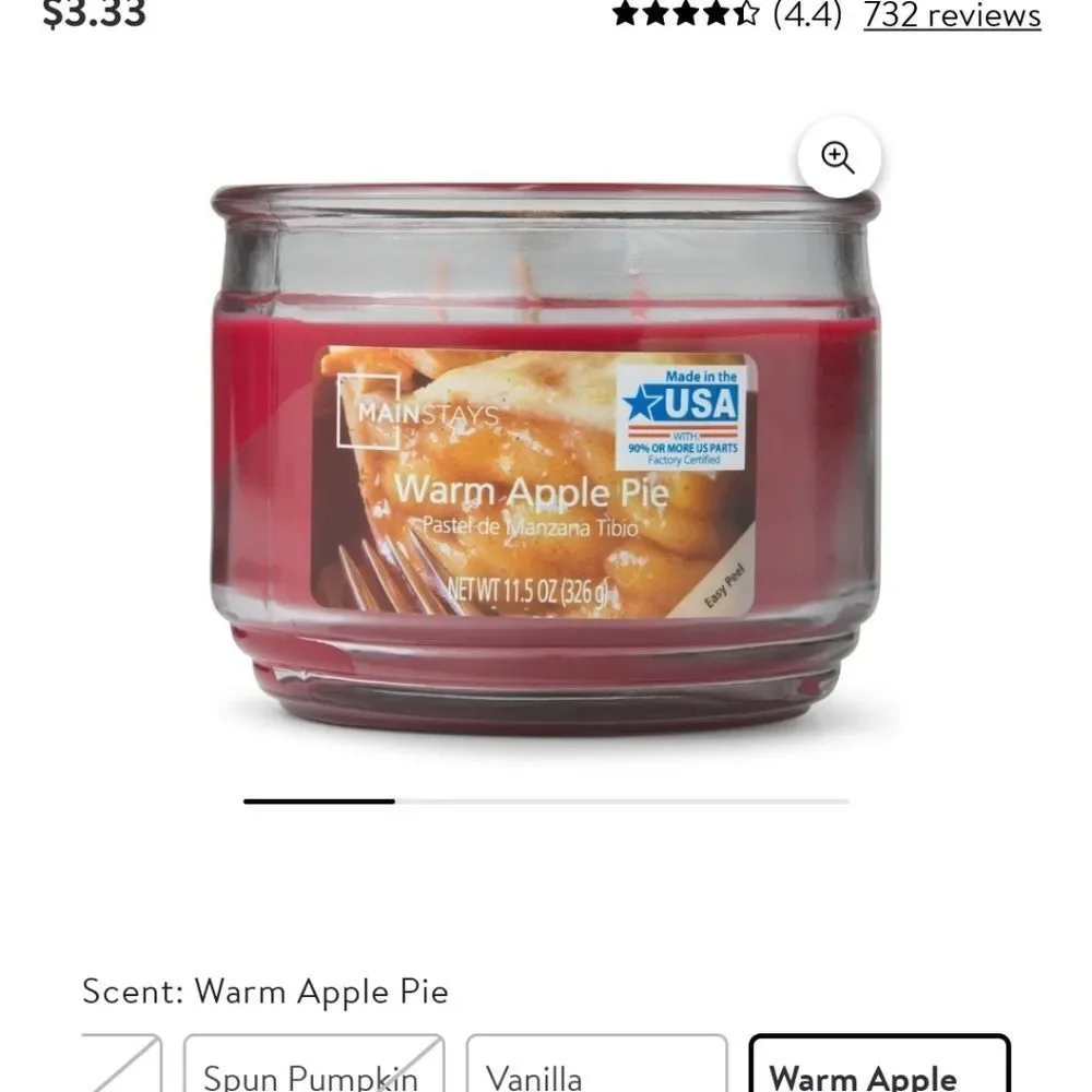 Mainstays Warm Apple Pie Scented 3-Wick Glass Jar Candle, 11.5 oz.